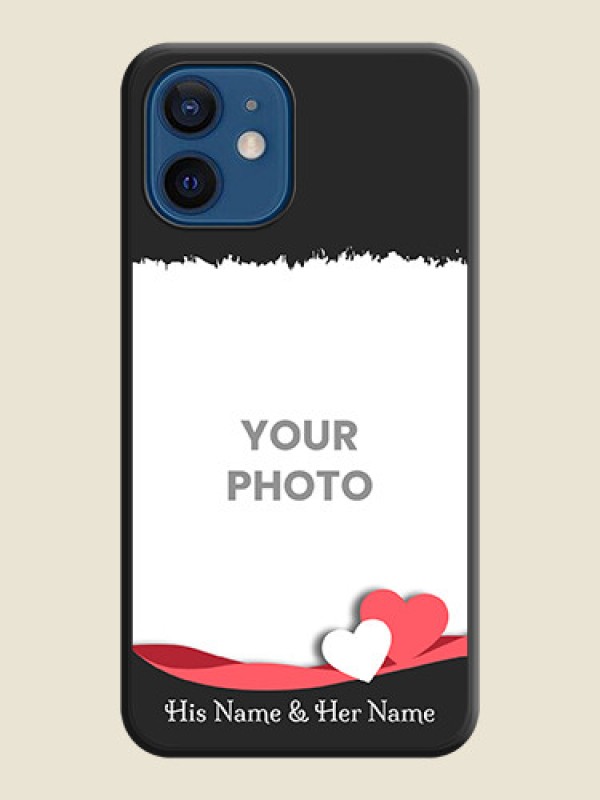 Custom Pin Color Love Shaped Ribbon Design with Text on Space Black Custom Soft Matte Phone Back Cover - iPhone 12 - alternate view