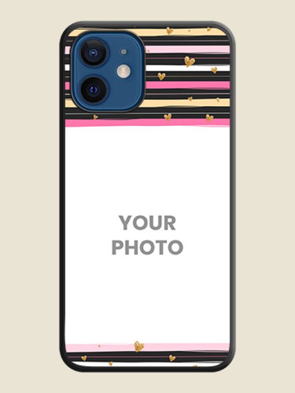 Custom Multicolor Lines and Golden Love Symbols Design on Photo on Space Black Soft Matte Mobile Cover - iPhone 12 - alternate view