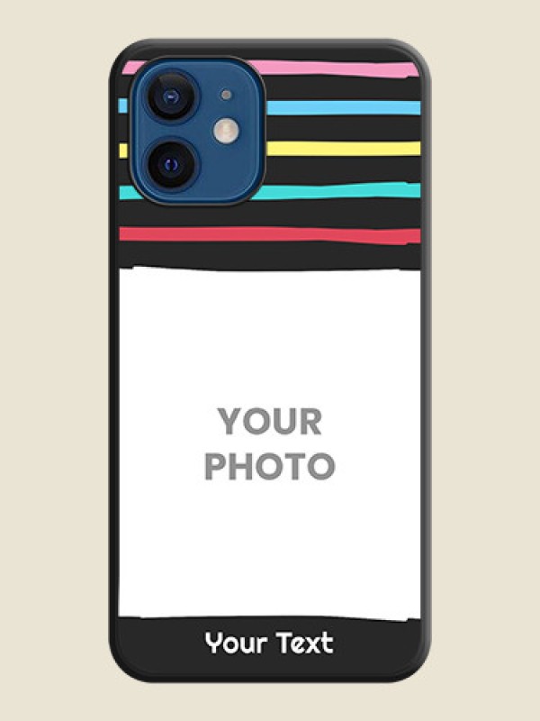 Custom Multicolor Lines with Image on Space Black Personalized Soft Matte Phone Covers - iPhone 12 - alternate view