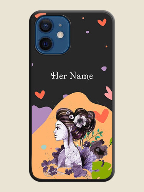 Custom Namecase For Her With Fancy Lady Image On Space Black Personalized Soft Matte Phone Covers -Apple Iphone 12 - alternate view