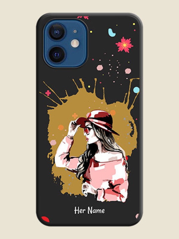 Custom Mordern Lady With Color Splash Background With Custom Text On Space Black Personalized Soft Matte Phone Covers -Apple Iphone 12 - alternate view