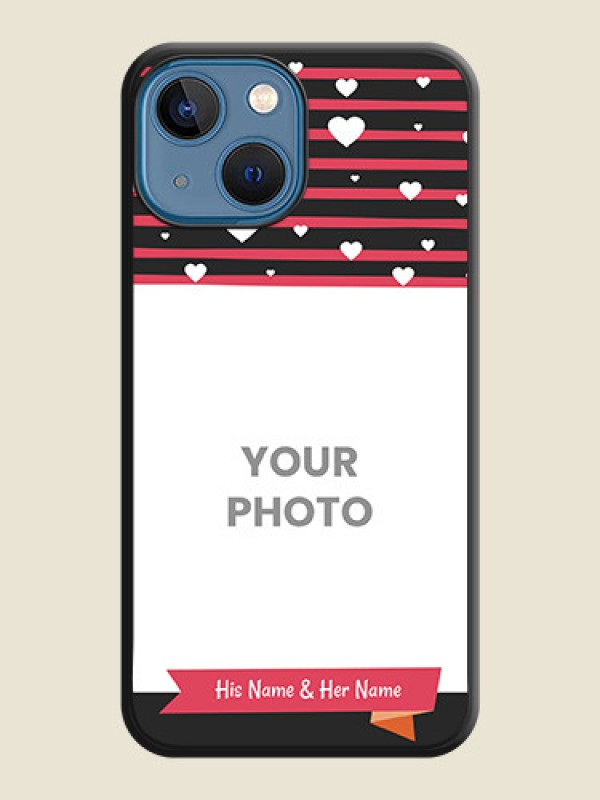 Custom White Color Love Symbols with Pink Lines Pattern on Space Black Custom Soft Matte Phone Cases - iPhone 13 Mini - alternate view