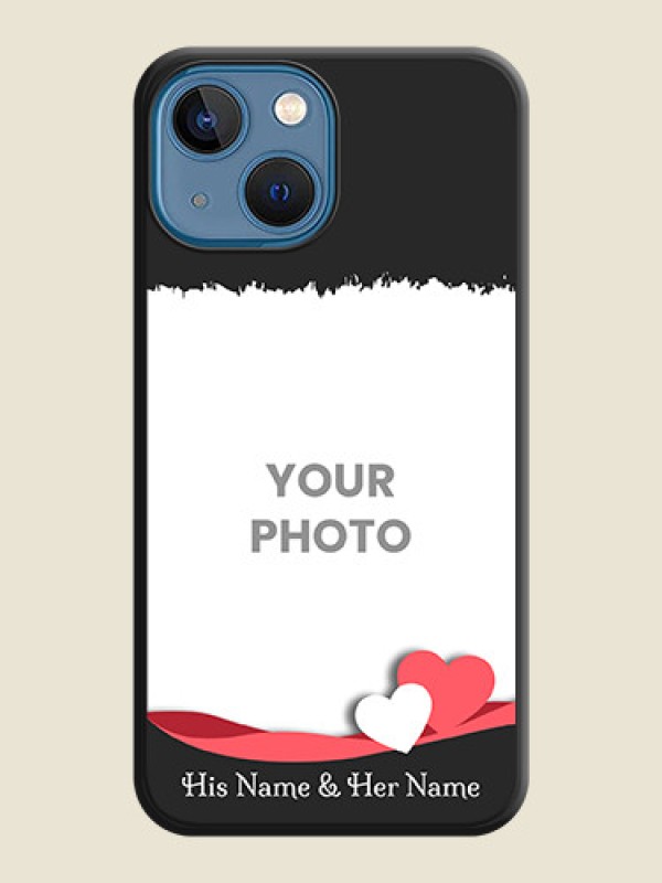 Custom Pin Color Love Shaped Ribbon Design with Text on Space Black Custom Soft Matte Phone Back Cover - iPhone 13 Mini - alternate view