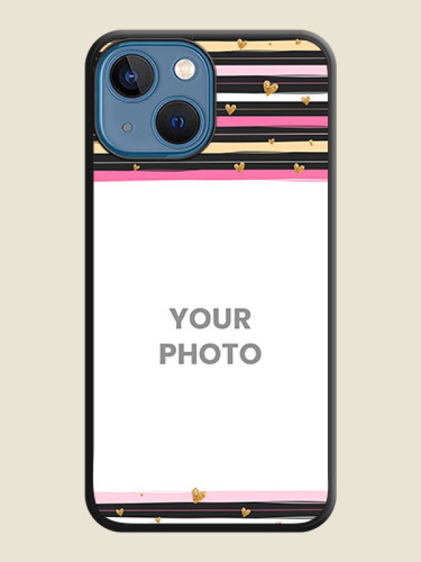 Custom Multicolor Lines and Golden Love Symbols Design on Photo on Space Black Soft Matte Mobile Cover - iPhone 13 Mini - alternate view