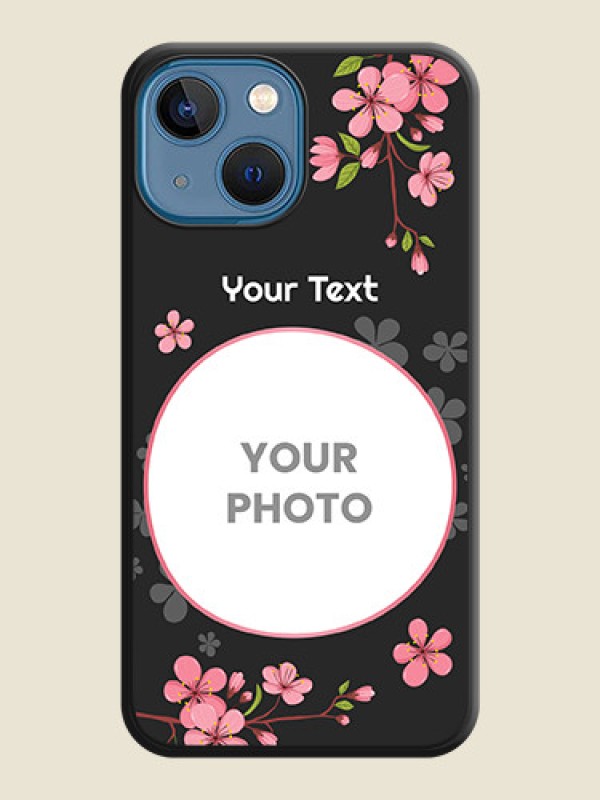 Custom Round Image with Pink Color Floral Design on Photo on Space Black Soft Matte Back Cover - iPhone 13 Mini - alternate view