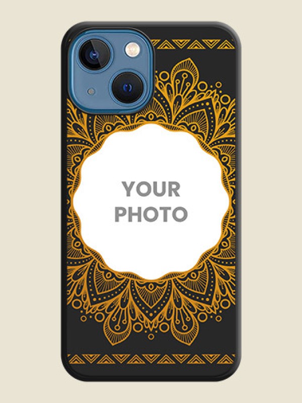 Custom Round Image with Floral Design on Photo on Space Black Soft Matte Mobile Cover - iPhone 13 Mini - alternate view