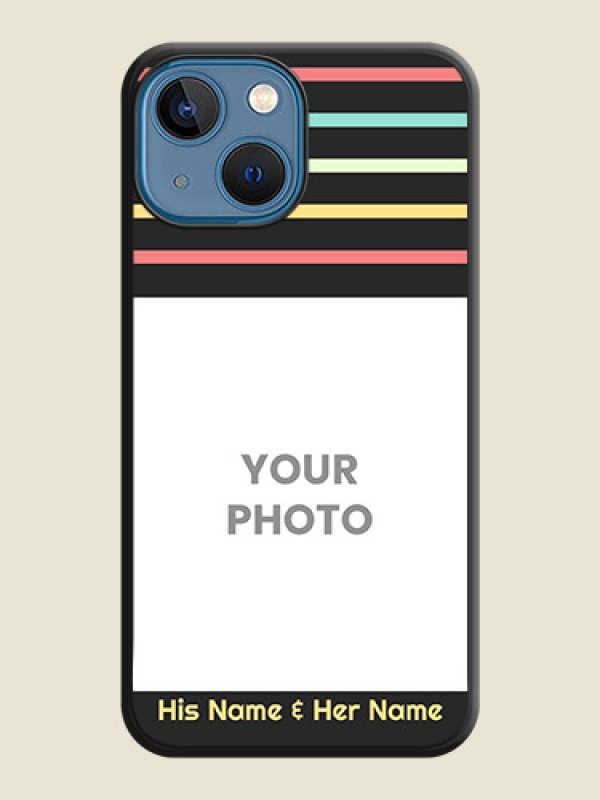Custom Color Stripes with Photo and Text on Photo on Space Black Soft Matte Mobile Case - iPhone 13 Mini - alternate view
