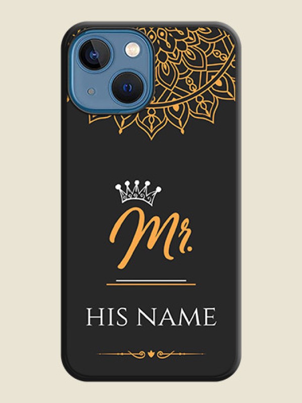 Custom Mr Name with Floral Design on Personalised Space Black Soft Matte Cases - iPhone 13 Mini - alternate view