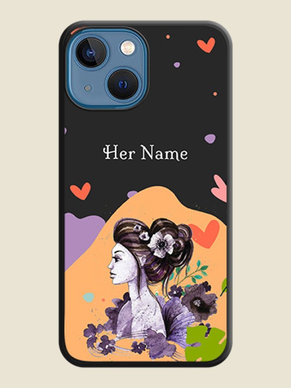 Custom Namecase For Her With Fancy Lady Image On Space Black Personalized Soft Matte Phone Covers -Apple Iphone 13 Mini - alternate view