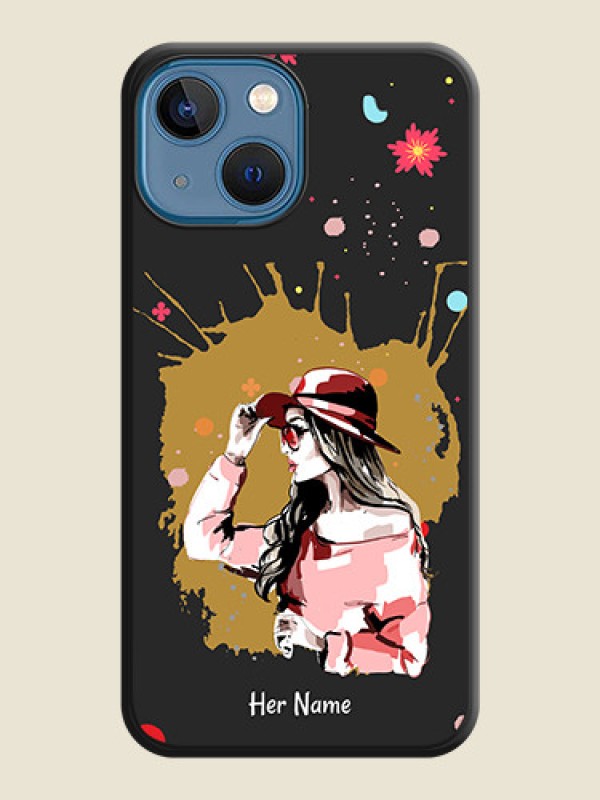 Custom Mordern Lady With Color Splash Background With Custom Text On Space Black Personalized Soft Matte Phone Covers -Apple Iphone 13 Mini - alternate view