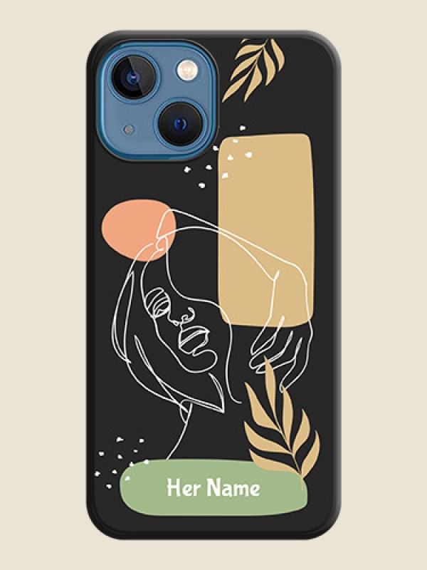 Custom Custom Text With Line Art Of Women & Leaves Design On Space Black Personalized Soft Matte Phone Covers -Apple Iphone 13 Mini - alternate view