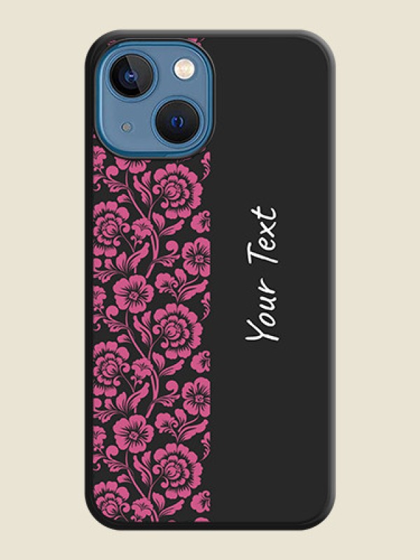 Custom Pink Floral Pattern Design With Custom Text On Space Black Personalized Soft Matte Phone Covers -Apple Iphone 13 Mini - alternate view