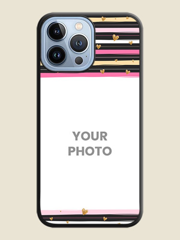 Custom Multicolor Lines and Golden Love Symbols Design on Photo on Space Black Soft Matte Mobile Cover - iPhone 13 Pro Max - alternate view