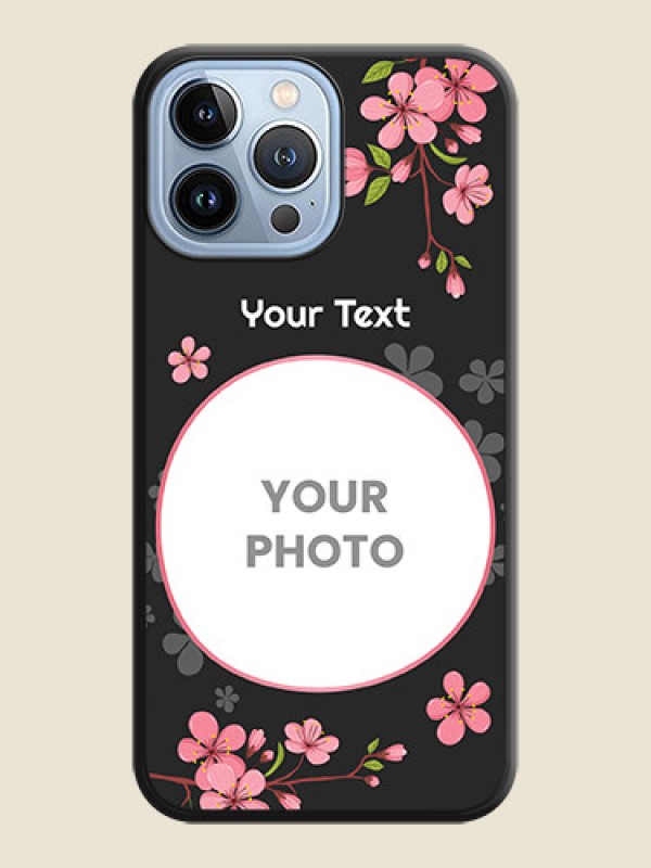 Custom Round Image with Pink Color Floral Design on Photo on Space Black Soft Matte Back Cover - iPhone 13 Pro Max - alternate view