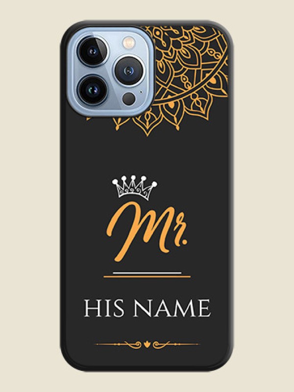 Custom Mr Name with Floral Design on Personalised Space Black Soft Matte Cases - iPhone 13 Pro Max - alternate view