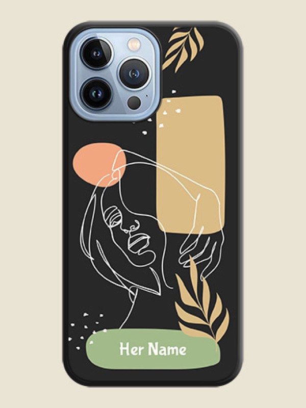Custom Custom Text With Line Art Of Women & Leaves Design On Space Black Personalized Soft Matte Phone Covers -Apple Iphone 13 Pro Max - alternate view