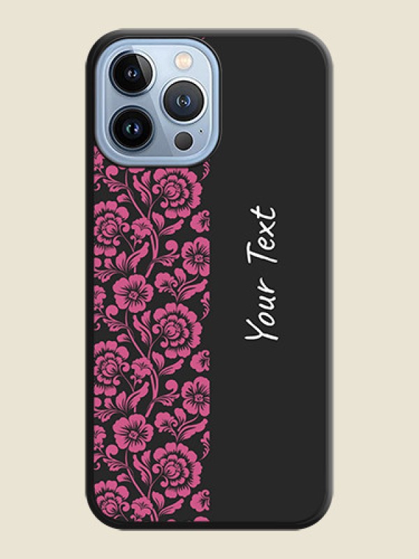 Custom Pink Floral Pattern Design With Custom Text On Space Black Personalized Soft Matte Phone Covers -Apple Iphone 13 Pro Max - alternate view