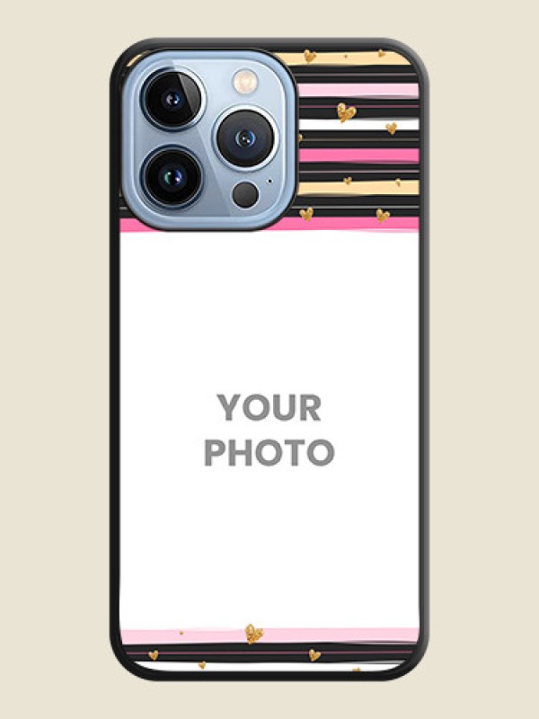 Custom Multicolor Lines and Golden Love Symbols Design on Photo on Space Black Soft Matte Mobile Cover - iPhone 13 Pro - alternate view