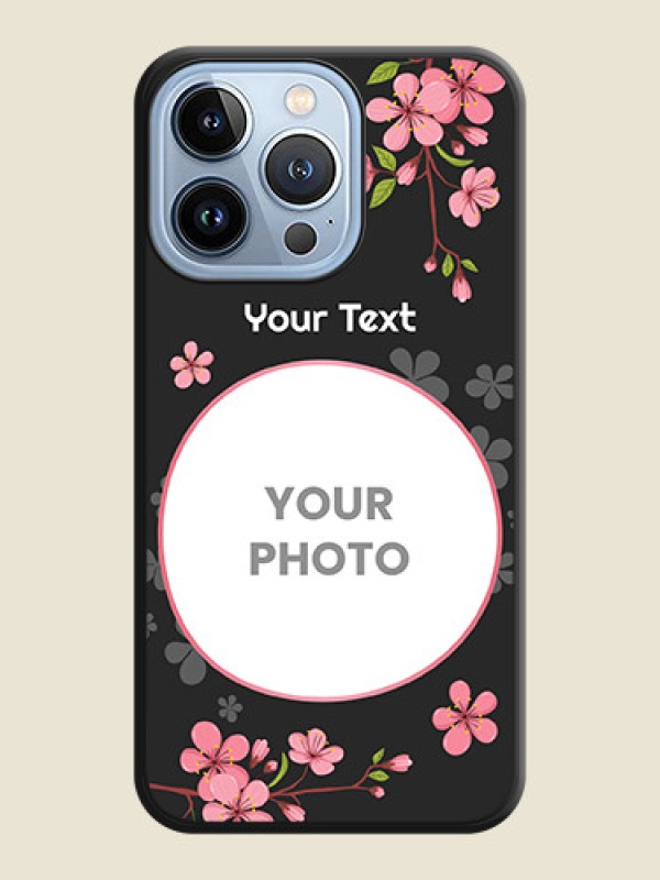 Custom Round Image with Pink Color Floral Design on Photo on Space Black Soft Matte Back Cover - iPhone 13 Pro - alternate view
