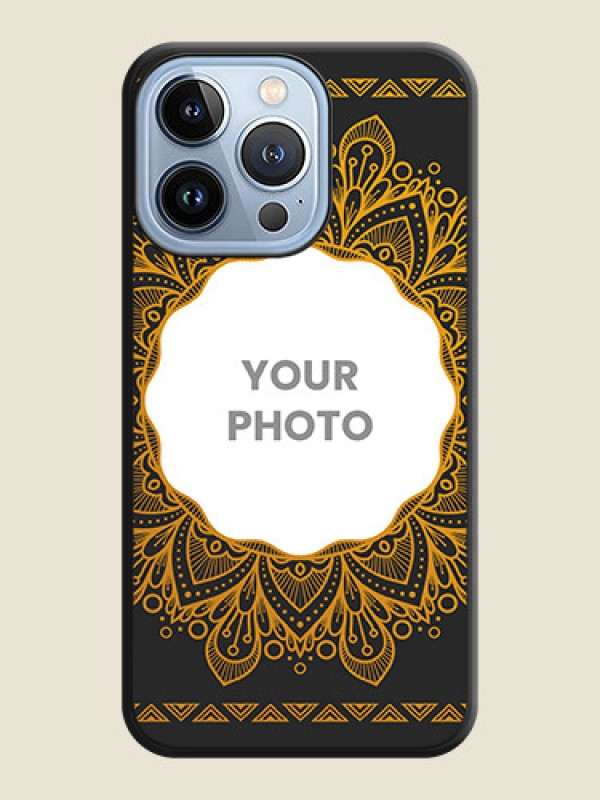 Custom Round Image with Floral Design on Photo on Space Black Soft Matte Mobile Cover - iPhone 13 Pro - alternate view