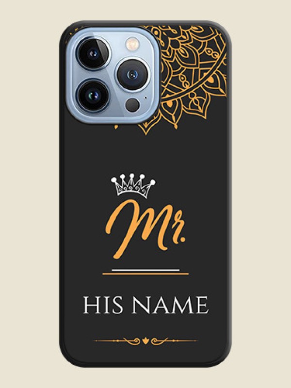 Custom Mr Name with Floral Design on Personalised Space Black Soft Matte Cases - iPhone 13 Pro - alternate view