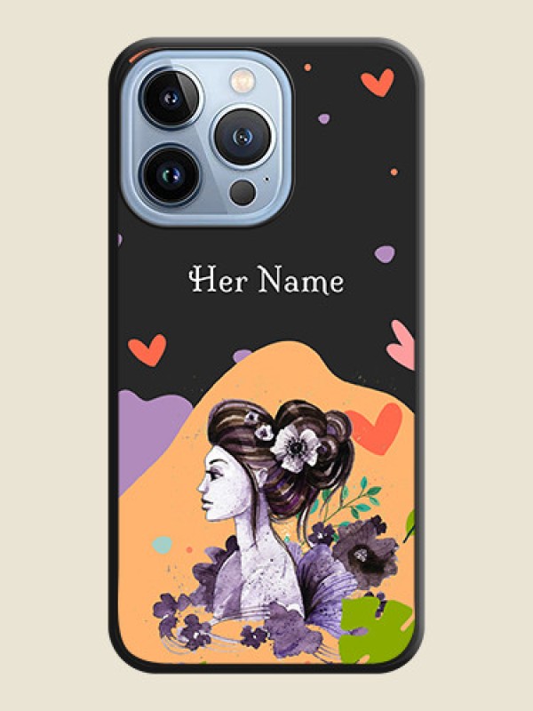 Custom Namecase For Her With Fancy Lady Image On Space Black Personalized Soft Matte Phone Covers -Apple Iphone 13 Pro - alternate view
