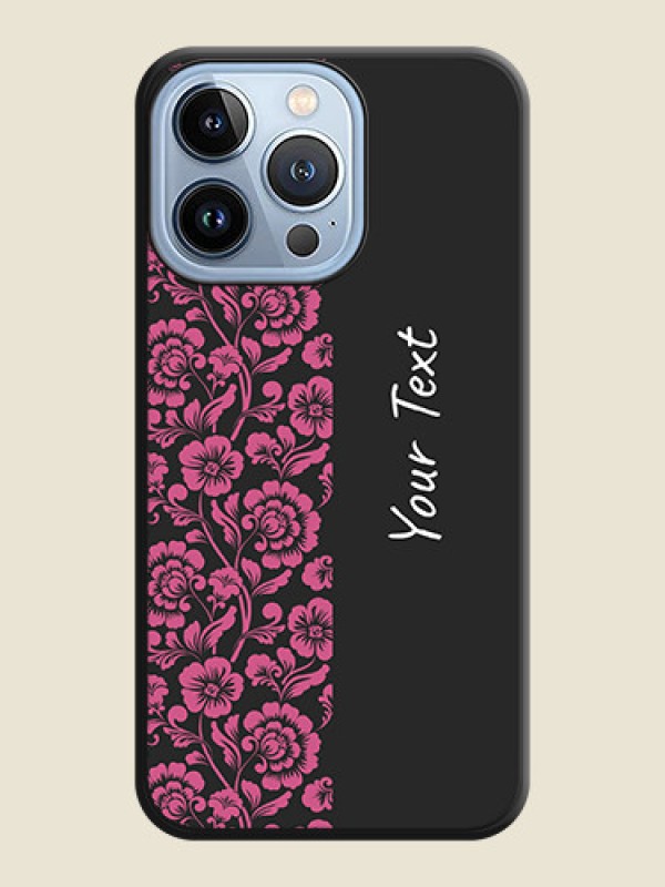 Custom Pink Floral Pattern Design With Custom Text On Space Black Personalized Soft Matte Phone Covers -Apple Iphone 13 Pro - alternate view