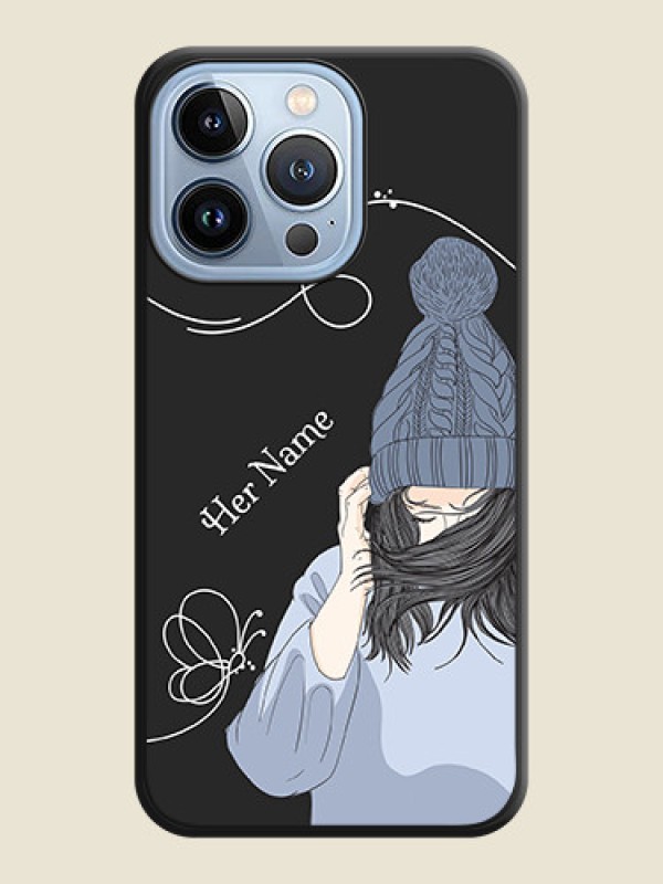 Custom Girl With Blue Winter Outfiit Custom Text Design On Space Black Personalized Soft Matte Phone Covers -Apple Iphone 13 Pro - alternate view