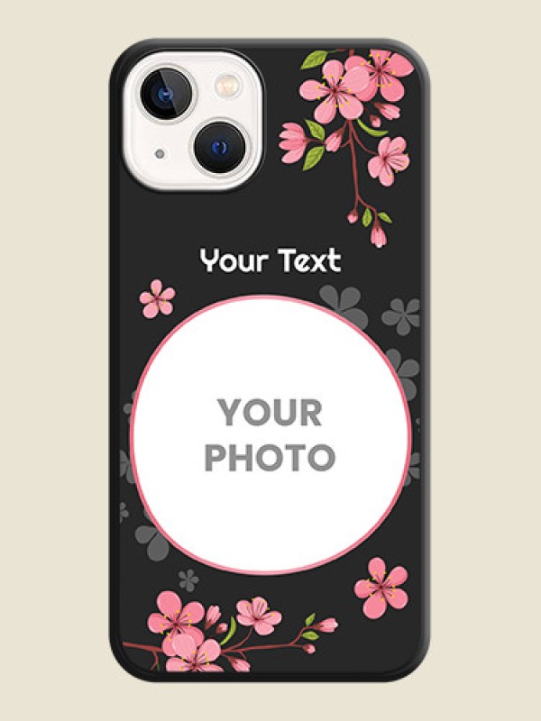 Custom Round Image with Pink Color Floral Design on Photo on Space Black Soft Matte Back Cover - iPhone 13 - alternate view