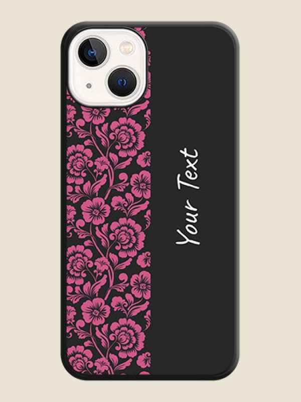 Custom Pink Floral Pattern Design With Custom Text On Space Black Personalized Soft Matte Phone Covers -Apple Iphone 13 - alternate view
