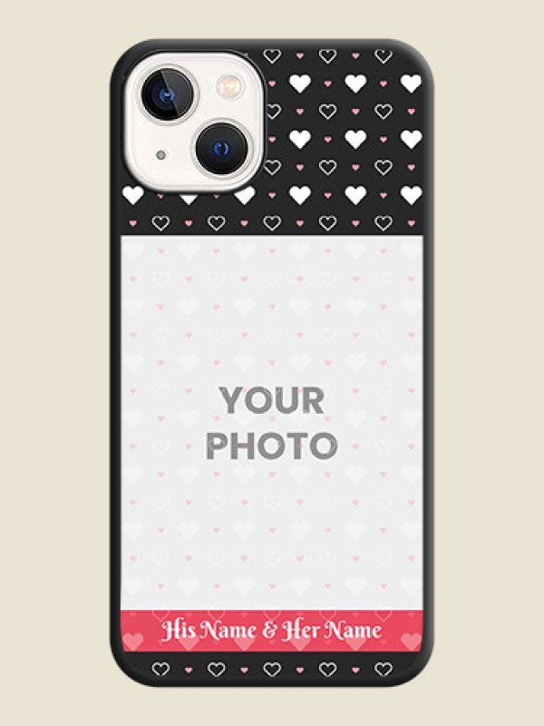 Custom White Color Love Symbols with Text Design on Photo on Space Black Soft Matte Phone Cover - iPhone 14 Plus - alternate view