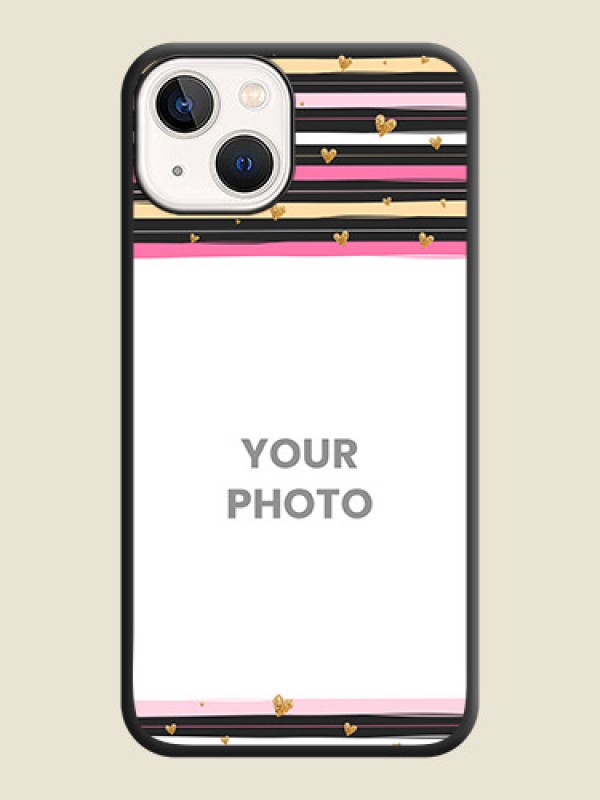 Custom Multicolor Lines and Golden Love Symbols Design on Photo on Space Black Soft Matte Mobile Cover - iPhone 14 Plus - alternate view