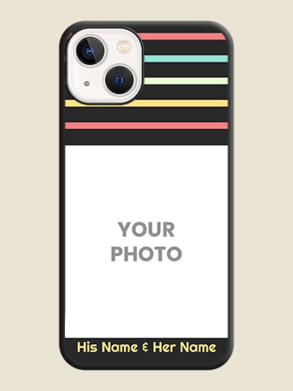 Custom Color Stripes with Photo and Text on Photo on Space Black Soft Matte Mobile Case - iPhone 14 Plus - alternate view