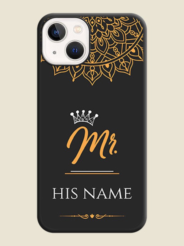Custom Mr Name with Floral Design  on Personalised Space Black Soft Matte Cases - iPhone 14 Plus - alternate view