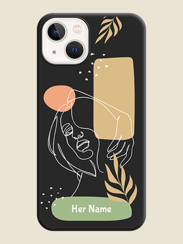 Custom Custom Text With Line Art Of Women & Leaves Design On Space Black Personalized Soft Matte Phone Covers -Apple Iphone 14 Plus - alternate view