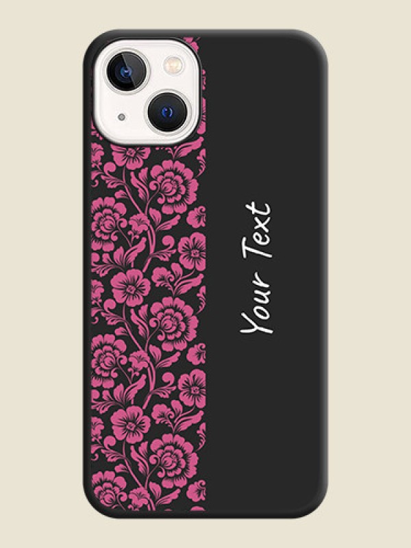 Custom Pink Floral Pattern Design With Custom Text On Space Black Personalized Soft Matte Phone Covers -Apple Iphone 14 Plus - alternate view