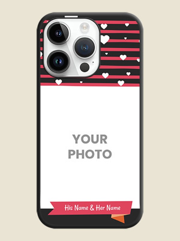 Custom White Color Love Symbols with Pink Lines Pattern on Space Black Custom Soft Matte Phone Cases - iPhone 14 Pro Max - alternate view