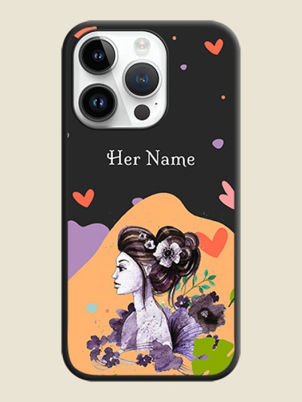 Custom Namecase For Her With Fancy Lady Image On Space Black Personalized Soft Matte Phone Covers -Apple Iphone 14 Pro Max - alternate view