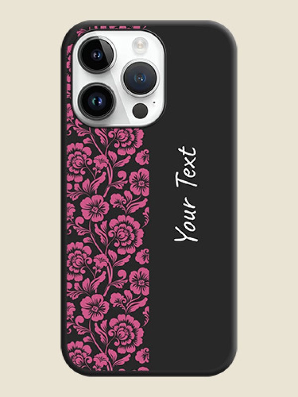 Custom Pink Floral Pattern Design With Custom Text On Space Black Personalized Soft Matte Phone Covers -Apple Iphone 14 Pro Max - alternate view