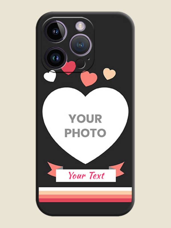 Custom Love Shaped Photo with Colorful Stripes on Personalised Space Black Soft Matte Cases - iPhone 14 Pro