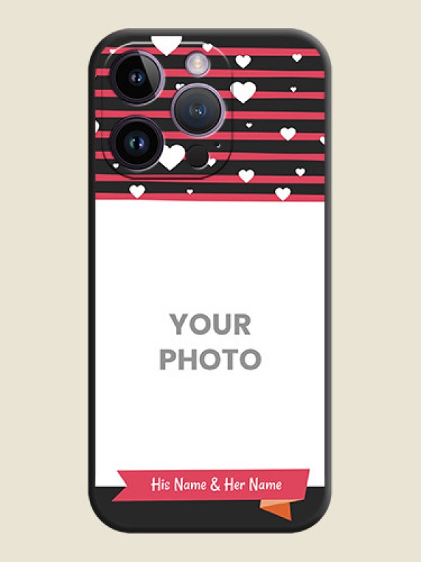 Custom White Color Love Symbols with Pink Lines Pattern on Space Black Custom Soft Matte Phone Cases - iPhone 14 Pro