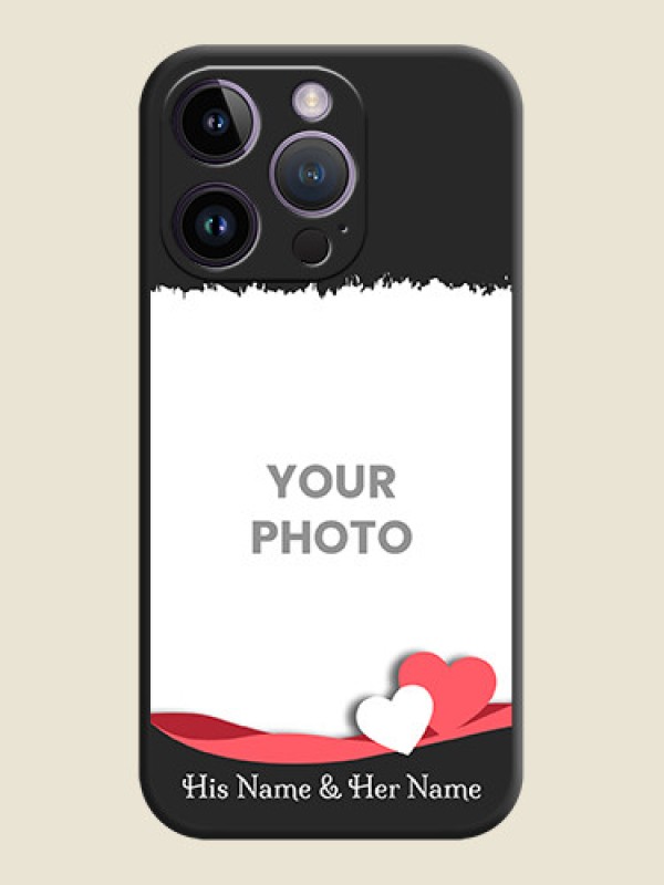 Custom Pin Color Love Shaped Ribbon Design with Text on Space Black Custom Soft Matte Phone Back Cover - iPhone 14 Pro