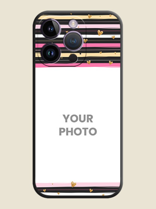 Custom Multicolor Lines and Golden Love Symbols Design on Photo on Space Black Soft Matte Mobile Cover - iPhone 14 Pro