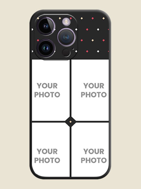 Custom Multicolor Dotted Pattern with 4 Image Holder on Space Black Custom Soft Matte Phone Cases - iPhone 14 Pro