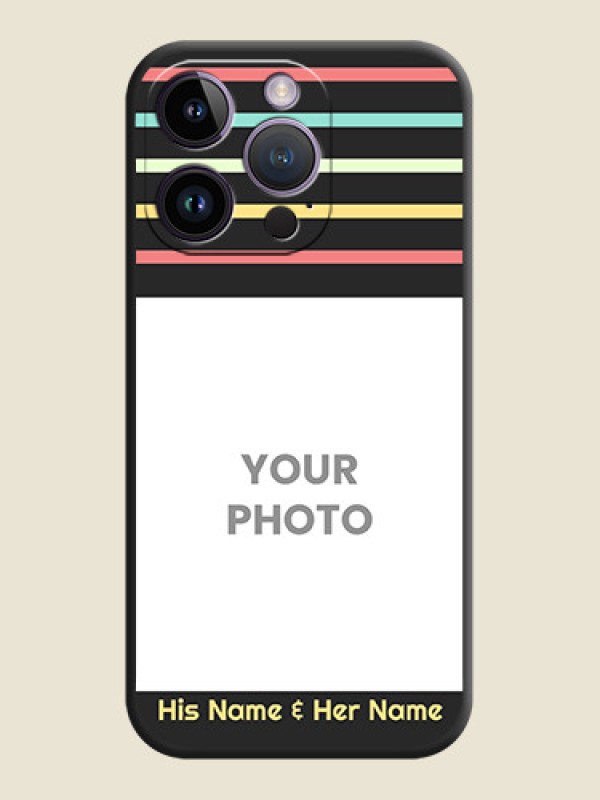 Custom Color Stripes with Photo and Text on Photo on Space Black Soft Matte Mobile Case - iPhone 14 Pro