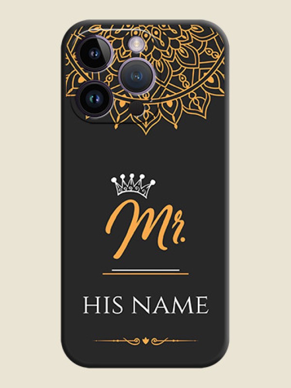Custom Mr Name with Floral Design  on Personalised Space Black Soft Matte Cases - iPhone 14 Pro