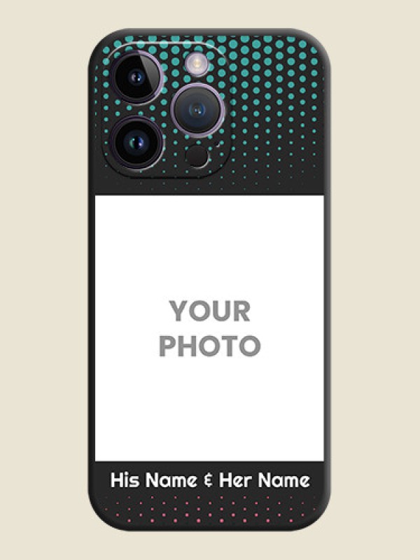 Custom Faded Dots with Grunge Photo Frame and Text on Space Black Custom Soft Matte Phone Cases - iPhone 14 Pro