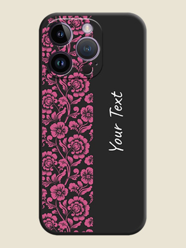 Custom Pink Floral Pattern Design With Custom Text On Space Black Personalized Soft Matte Phone Covers -Apple Iphone 14 Pro