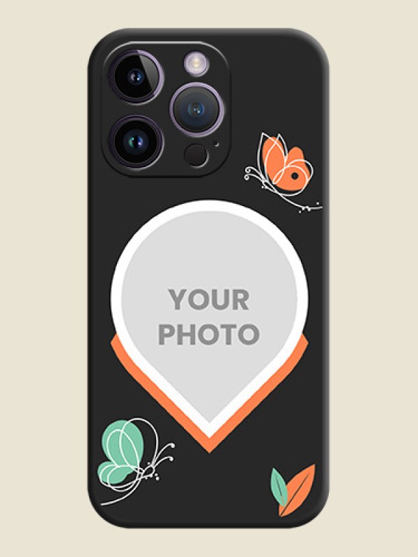 Custom Upload Pic With Simple Butterly Design On Space Black Personalized Soft Matte Phone Covers -Apple Iphone 14 Pro