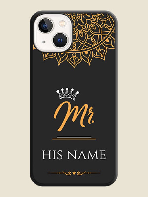 Custom Mr Name with Floral Design  on Personalised Space Black Soft Matte Cases - Apple iPhone 14 - alternate view